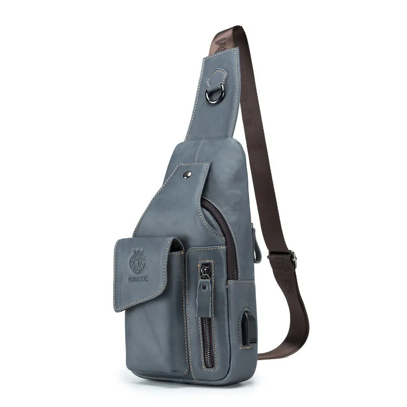 Men's Genuine Leather Retro First Layer Cowhide Men's Chest Bags