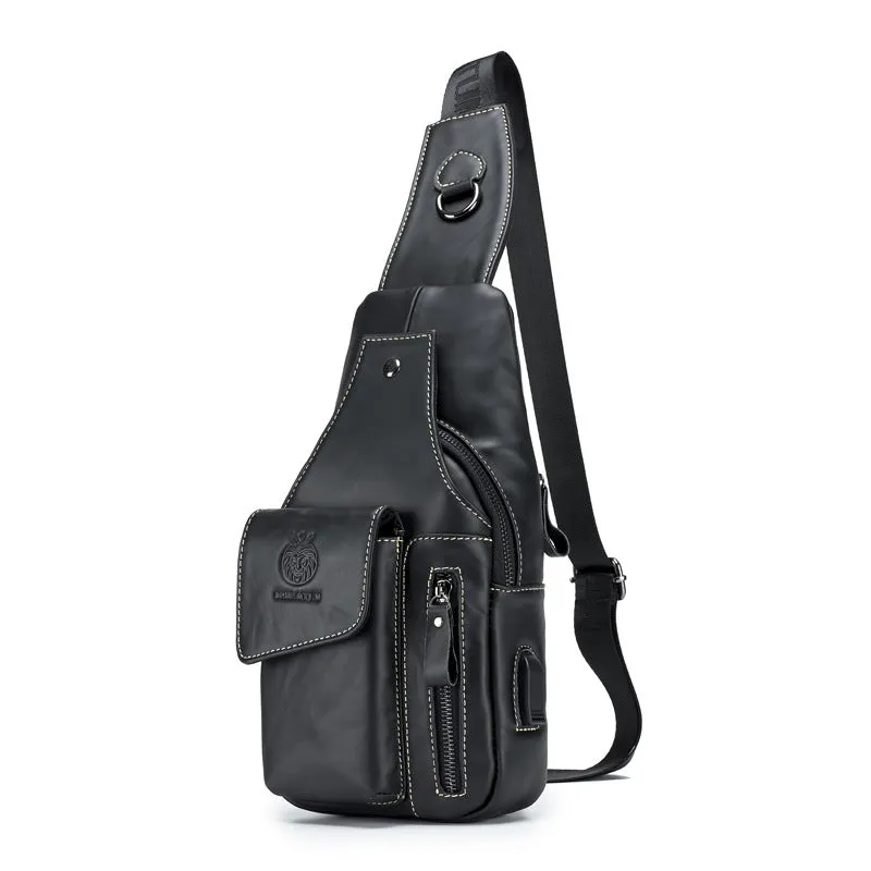 Men's Genuine Leather Retro First Layer Cowhide Men's Chest Bags