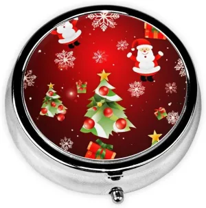 Merry Christmas Pill Box Round Pill Case for Pocket Purse 3 Compartment Medicine Pill Organizer Cute Portable Travel Pillbox Vitamin Cod Liver Oil Storage Box Unique Gift Organizer