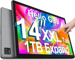 MESWAO 2025 Tablet 14 inch Android 14 Upgraded Large Tablets, 1920x1200 WUXGA Touch Screen, Helio G99 Octa-Core CPU, 6GB 128GB 1TB Expand, Wi-Fi 5, 12000mAh All-Day Battery Life, 5MP   32MP Cameras