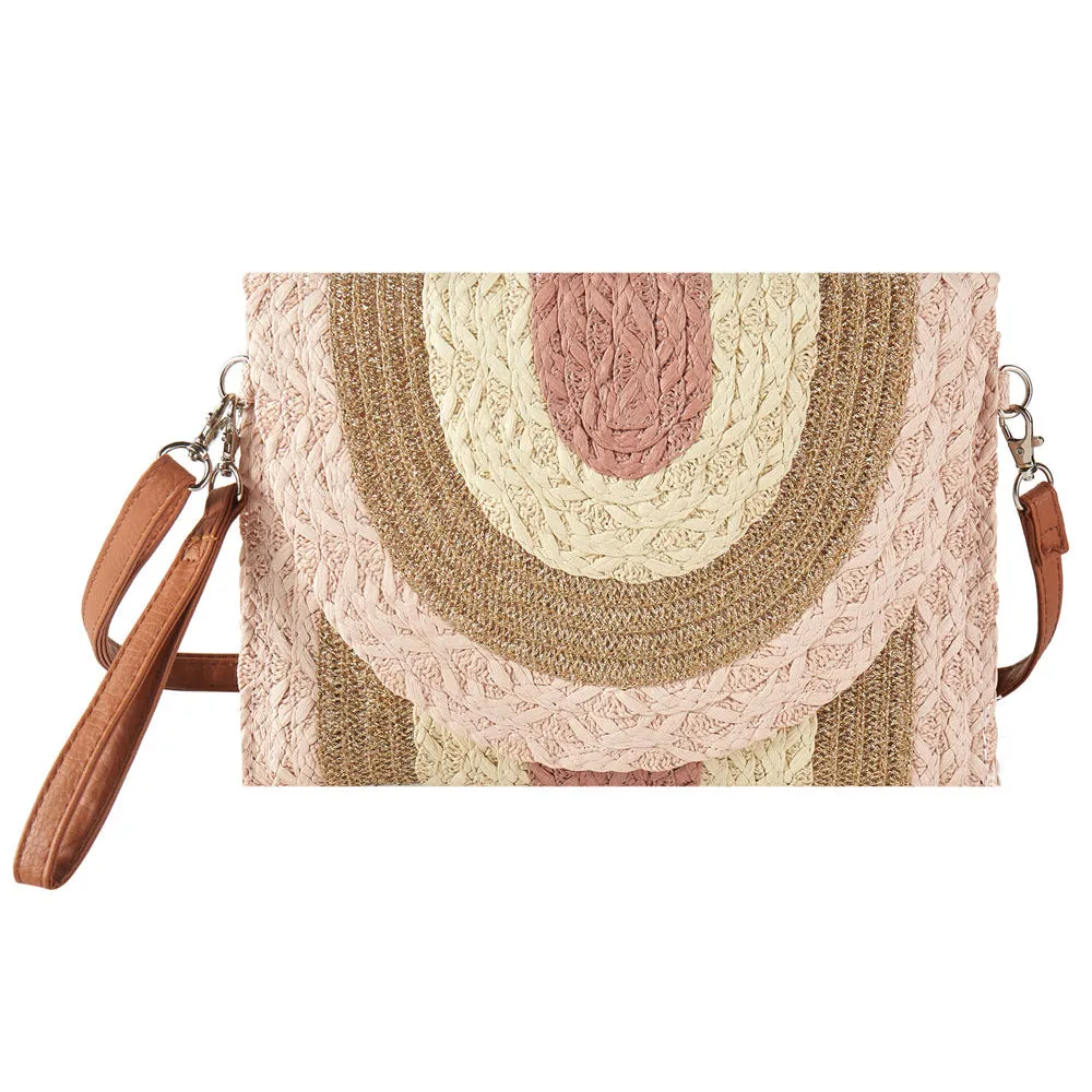 Metallic Lined Multi Color Straw Clutch Or Crossbody Bag