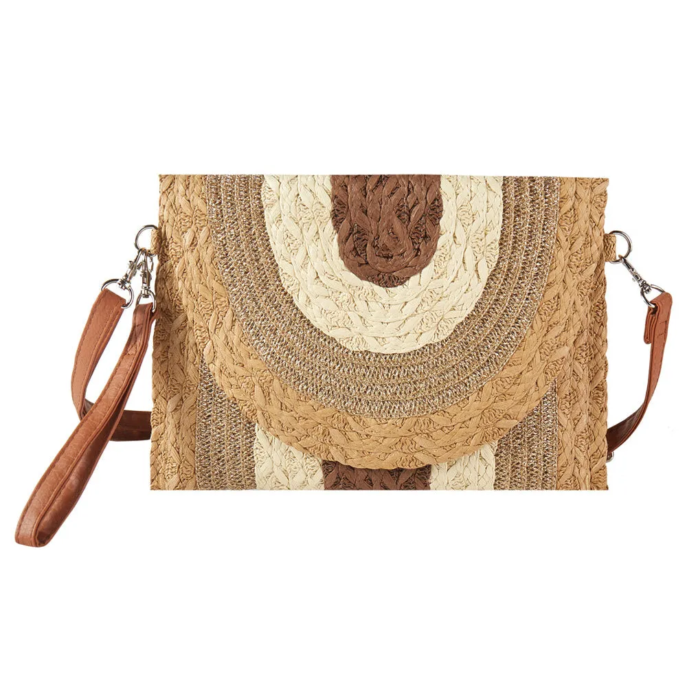 Metallic Lined Multi Color Straw Clutch Or Crossbody Bag