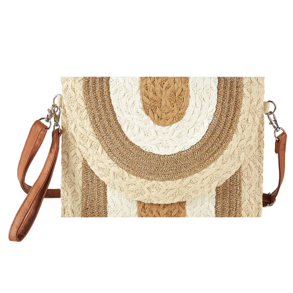 Metallic Lined Multi Color Straw Clutch Or Crossbody Bag