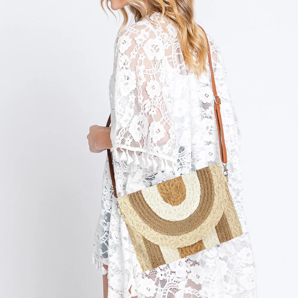Metallic Lined Multi Color Straw Clutch Or Crossbody Bag