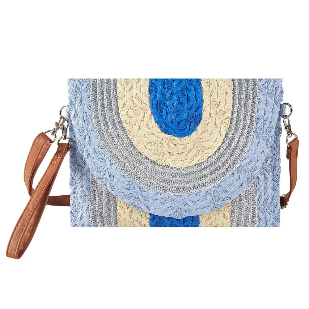 Metallic Lined Multi Color Straw Clutch Or Crossbody Bag