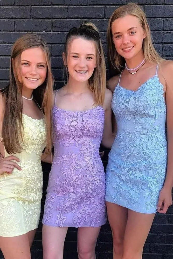 Miao Duo Short Tight Homecoming Dresses for Teens Lace Short Prom Dress Cocktail Gowns YZTS042