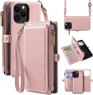 MInCYB for iPhone 14 Pro Max Wallet Case with Card Holder (12 Card Slots) - PU Leather Case for Women & Men, Wireless Charging, Detachable Magnetic, Crossbody Strap, Shockproof Protective Phone Cover.