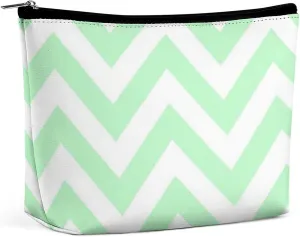 Mint White Large Chevron Zigzag Pattern Cosmetic Bag, Travel Portable Makeup Bag for Purse Pouch Beauty Zipper Organizer Toiletry Bag for Women