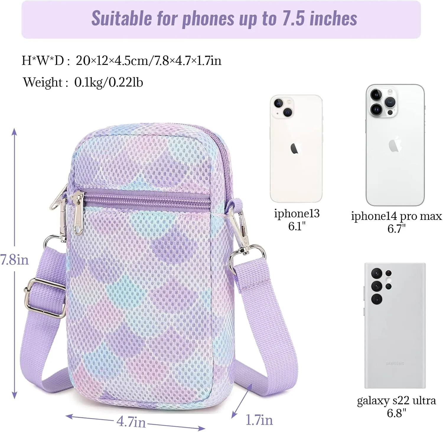 MIRLEWAIY Mini Shoulder Bag Mesh Crossbody Multifunction Phone Wallet Case Pouch Waist Bag with Adjustable Strap