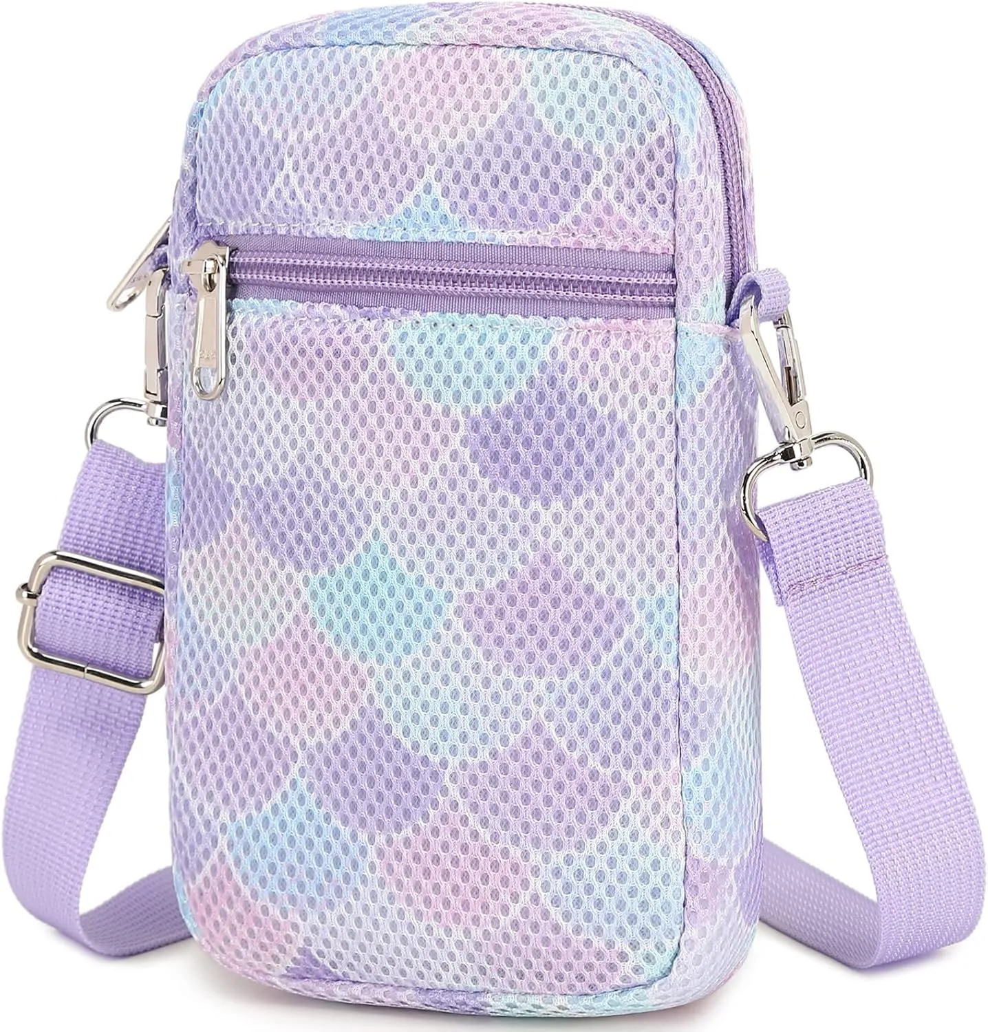 MIRLEWAIY Mini Shoulder Bag Mesh Crossbody Multifunction Phone Wallet Case Pouch Waist Bag with Adjustable Strap