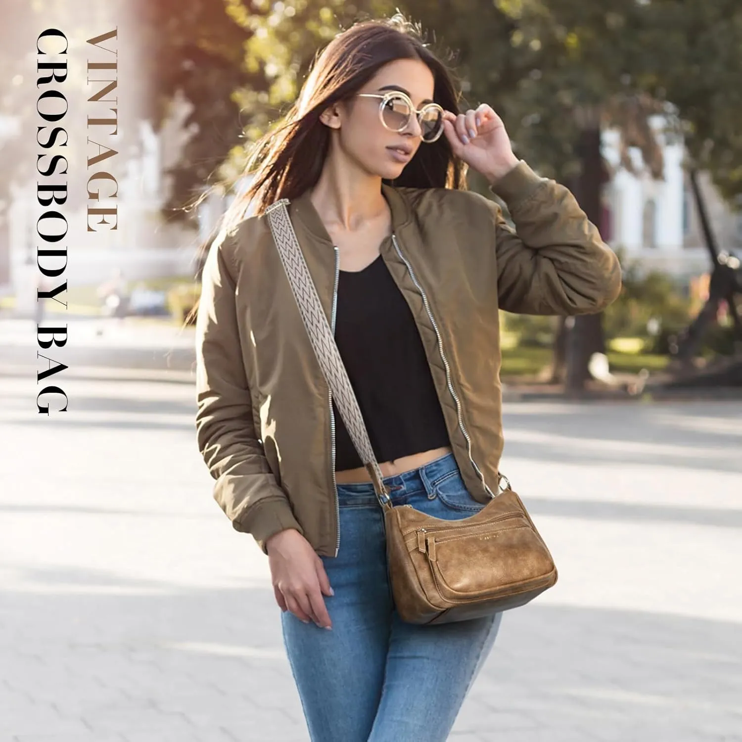 Missnine Crossbody Bags for Women, Medium Size Purses With Wide Shoulder Strap, Leather Trendy Cross Body Shoulder Handbags