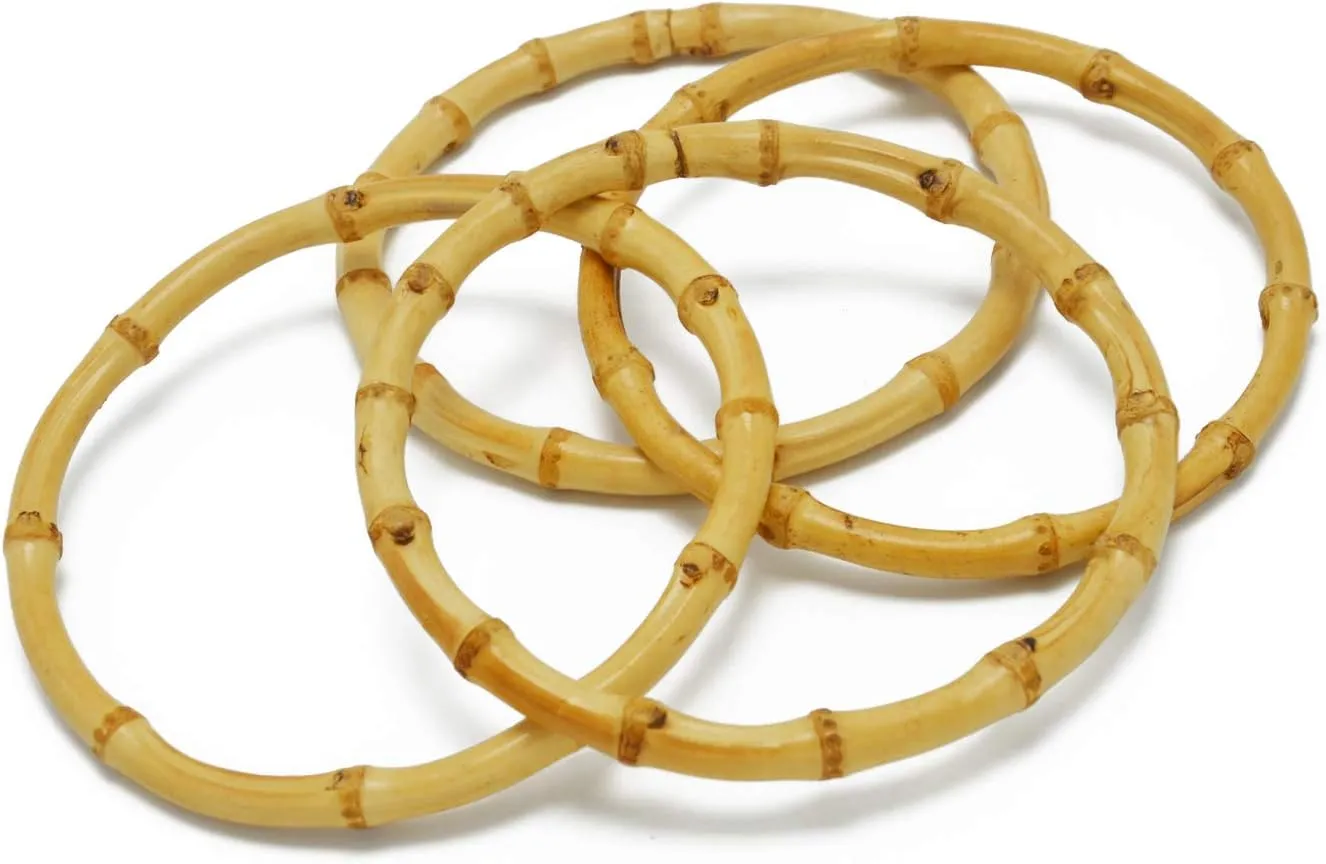 Miuco 4 PCS Round Bamboo Bag Handles Handmade Handbag Purse Making Handle Replacement for Handcrafted DIY Bags Accessories,5.12inch
