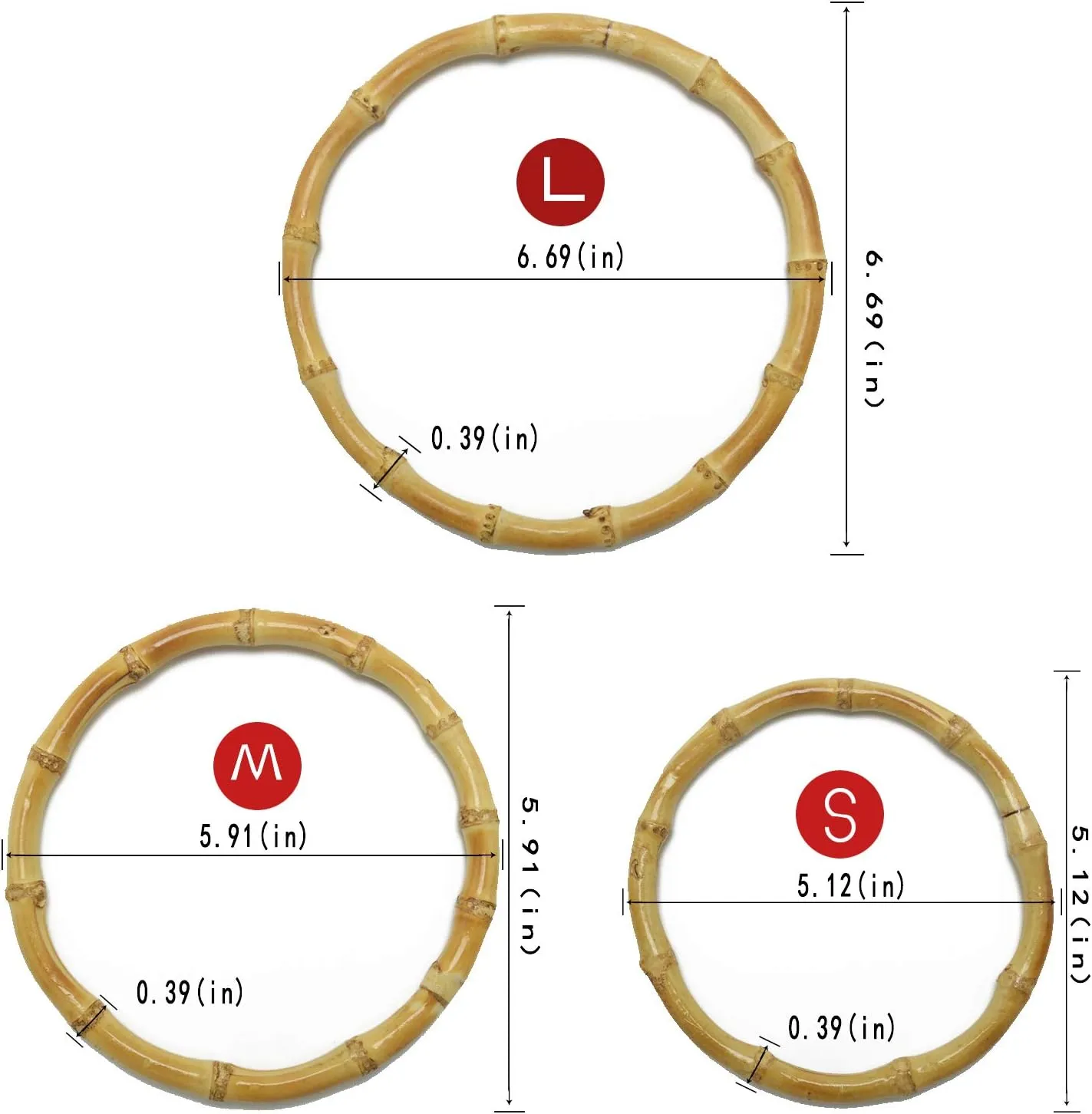 Miuco 4 PCS Round Bamboo Bag Handles Handmade Handbag Purse Making Handle Replacement for Handcrafted DIY Bags Accessories,5.12inch
