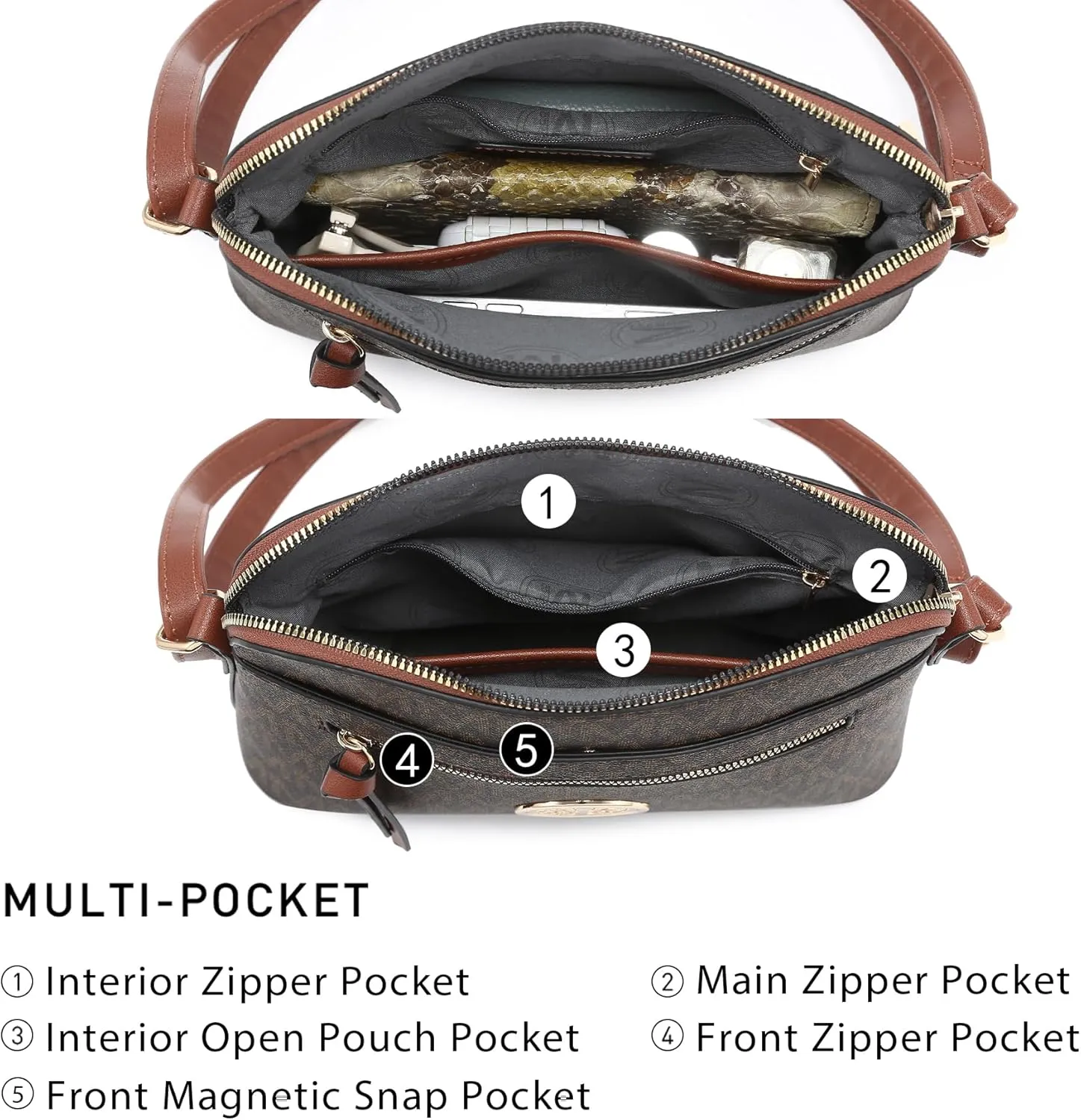 MKP COLLECTION Womens Fashion Crossbody Bag Medium Shoulder Purse with Adjustable Strap Multi Pockets for Travel Daily Use