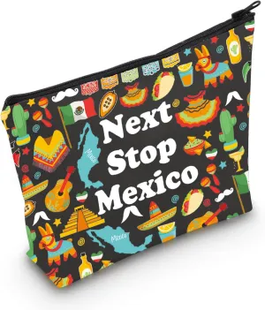 MNIGIU Mexico Symbols Souvenir Cosmetic Bag Mexico Vacation Gift Mexico Trip Makeup Bag Mexico Lover Gift North America Travel Gift (Mexico Bag Black)