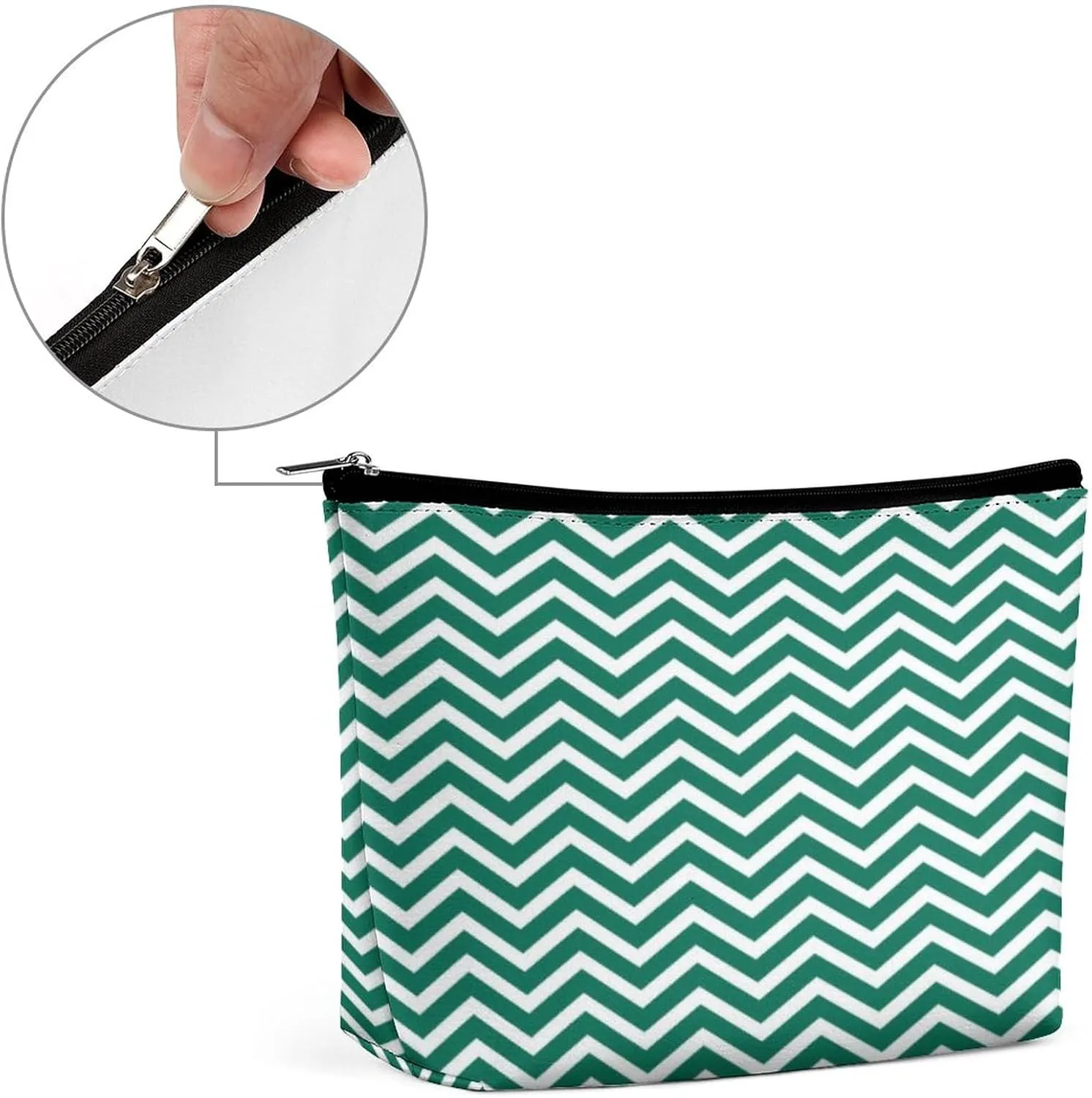 Modern Green Chevrons Cosmetic Bag, Travel Portable Makeup Bag for Purse Pouch Beauty Zipper Organizer Toiletry Bag for Women