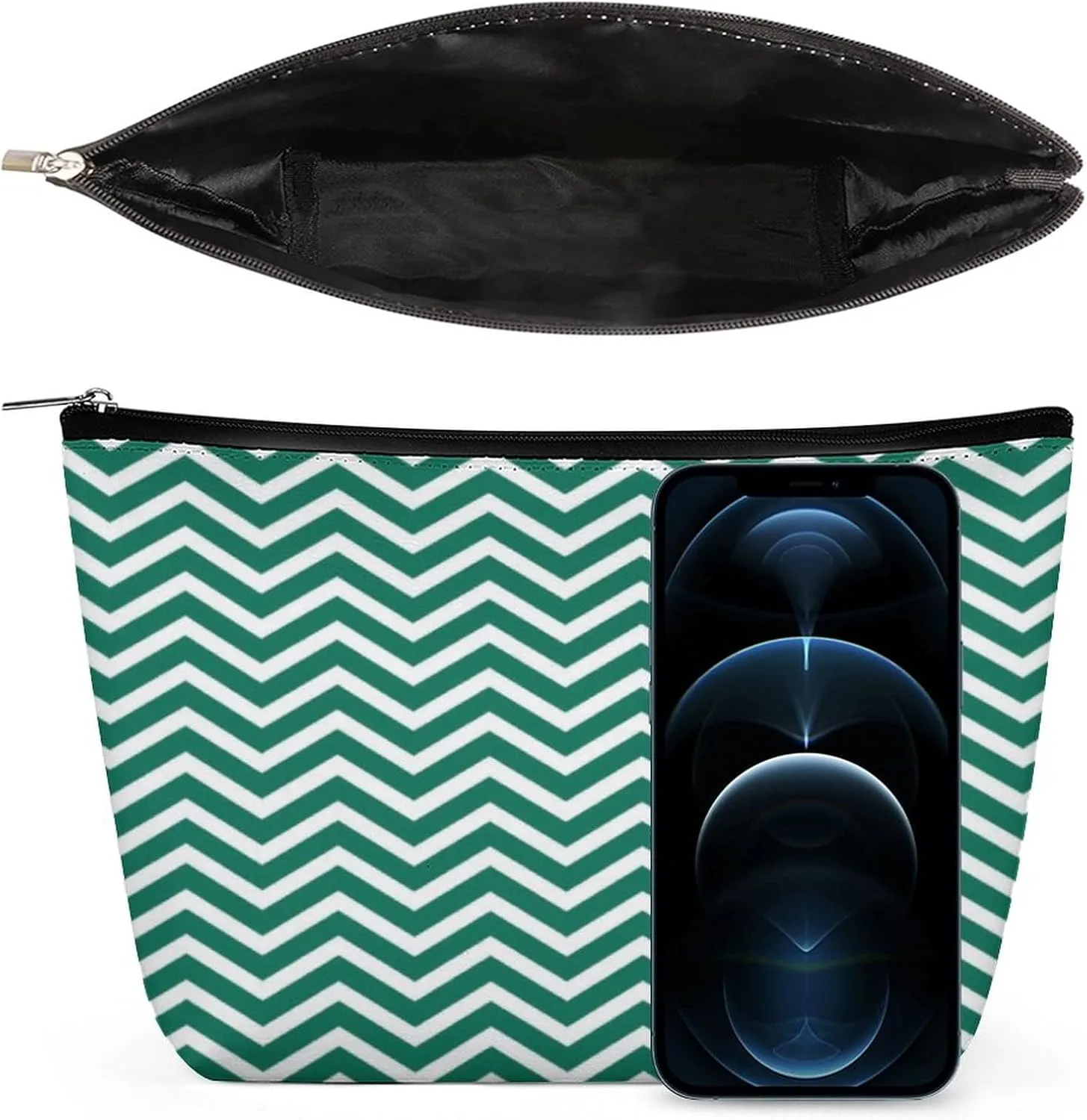 Modern Green Chevrons Cosmetic Bag, Travel Portable Makeup Bag for Purse Pouch Beauty Zipper Organizer Toiletry Bag for Women