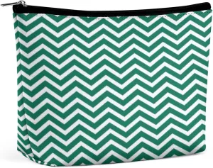 Modern Green Chevrons Cosmetic Bag, Travel Portable Makeup Bag for Purse Pouch Beauty Zipper Organizer Toiletry Bag for Women