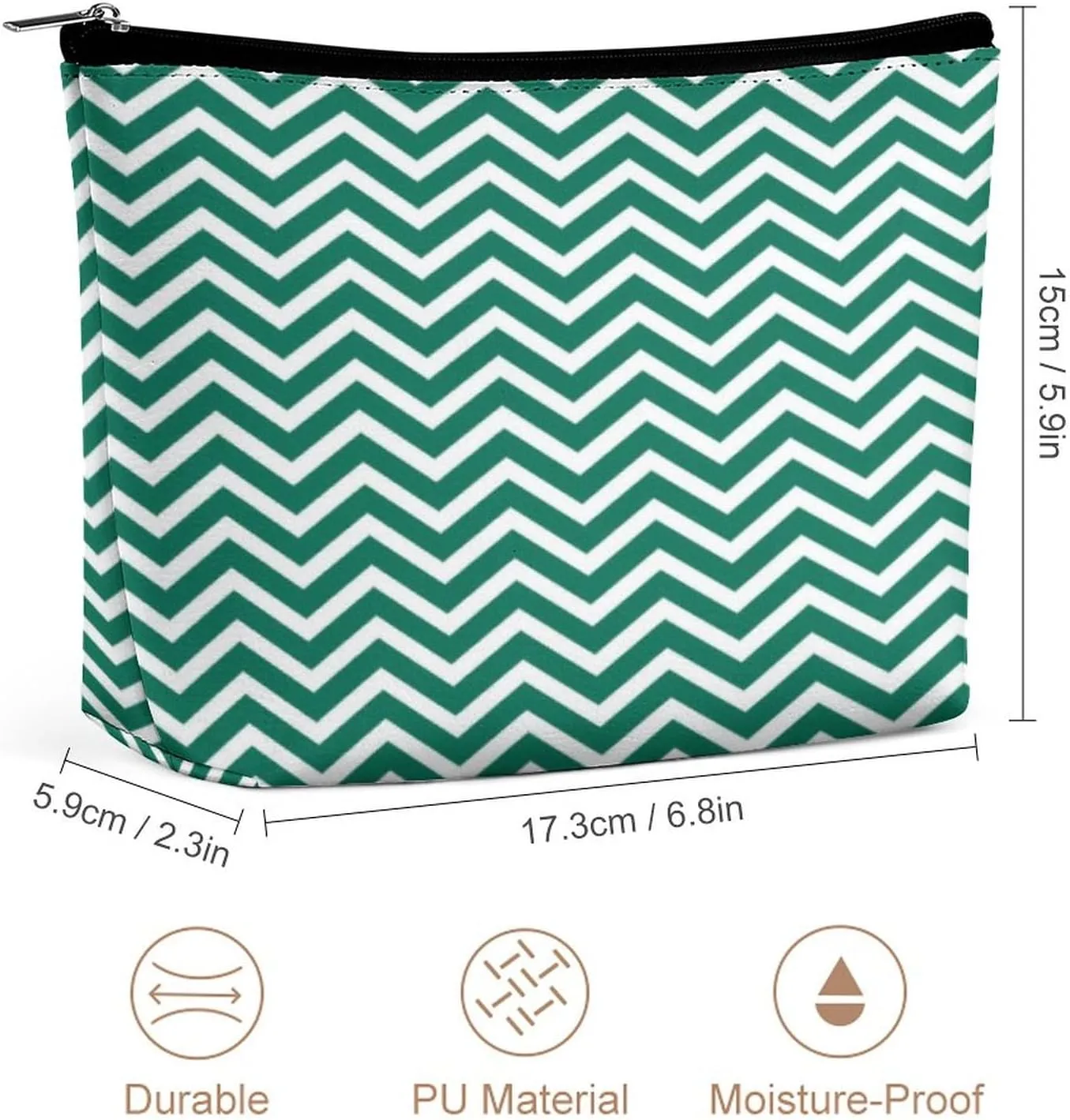 Modern Green Chevrons Cosmetic Bag, Travel Portable Makeup Bag for Purse Pouch Beauty Zipper Organizer Toiletry Bag for Women
