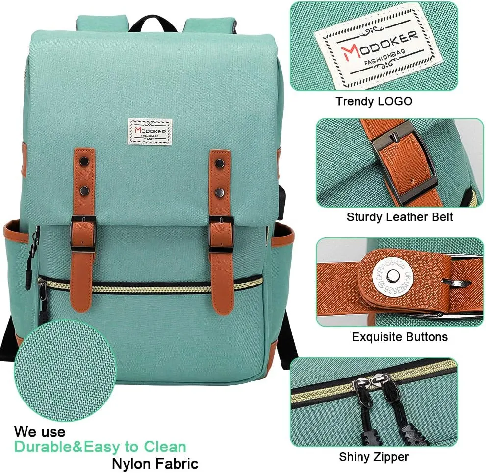 Modoker Vintage Laptop Backpack for Women Men,Travel Backpacks with USB Charging Port Fashion Backpacks