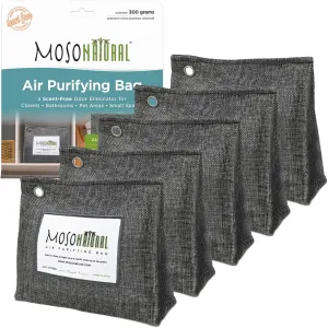 Moso Natural Air Purifying Bag 300g (10.58oz) Premium Bamboo Charcoal Odor Absorber for Home & Pet | Closet Odor Eliminator & Small Room Deodorizer | Charcoal Bags Last 2 Years | Unscented (5 Pack)