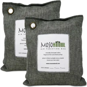Moso Natural Air Purifying Bag 500g (2 Pack) Premium Bamboo Charcoal Odor Absorber for Home, Bedroom, Kitchen, Basement | Unscented Pet Odor Eliminator | Large Charcoal Deodorizer Bag Covers 250sqft