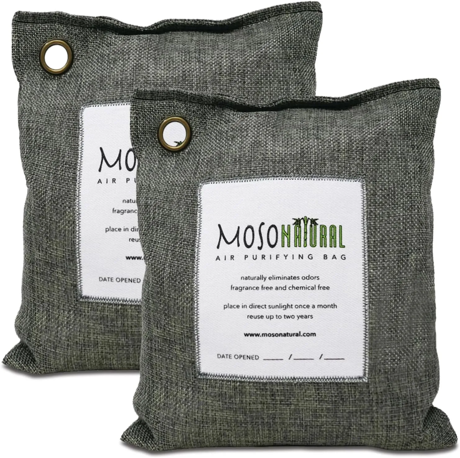 Moso Natural Air Purifying Bag 500g (2 Pack) Premium Bamboo Charcoal Odor Absorber for Home, Bedroom, Kitchen, Basement | Unscented Pet Odor Eliminator | Large Charcoal Deodorizer Bag Covers 250sqft
