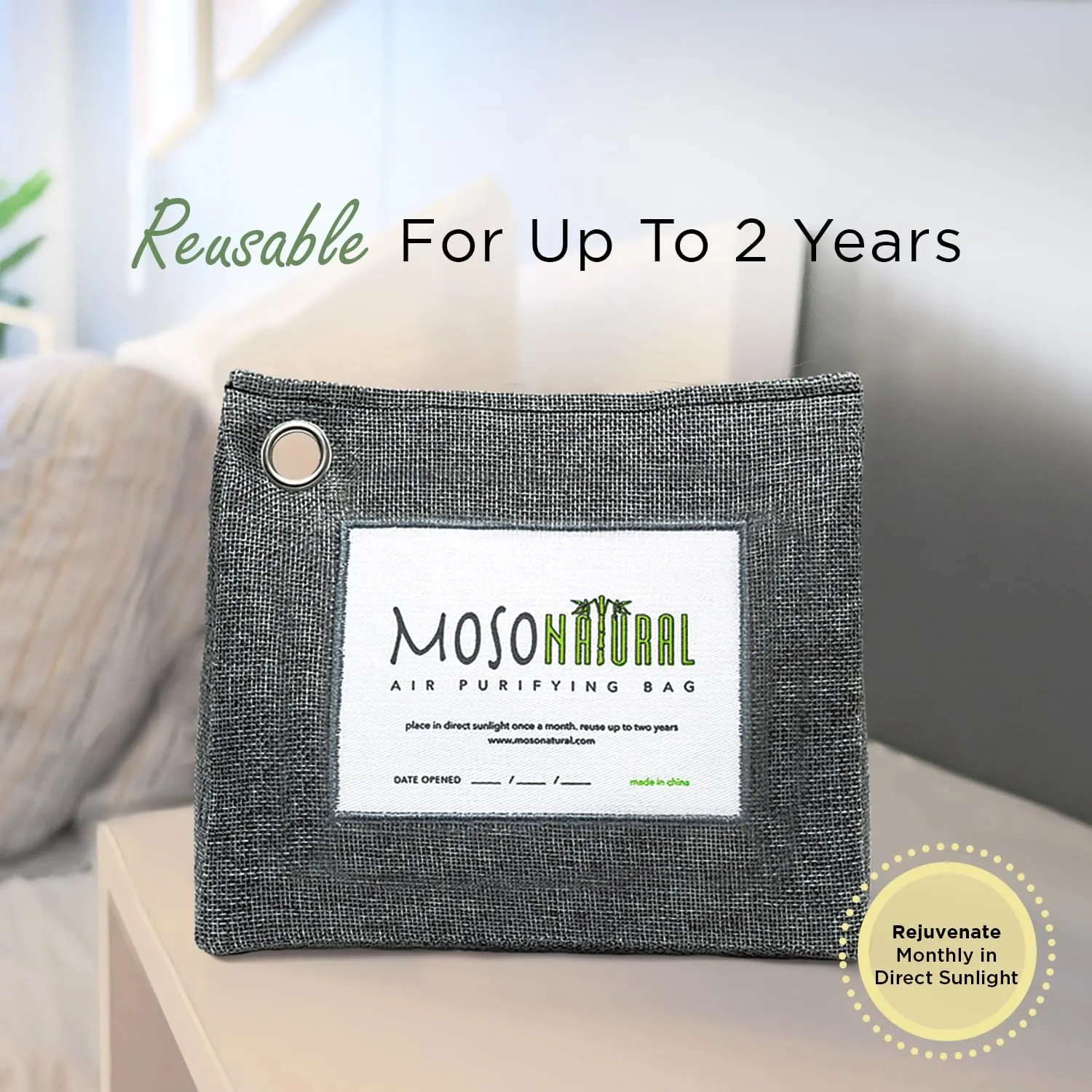 Moso Natural Air Purifying Bag 600g | Premium Bamboo Charcoal Odor Absorber | Room Deodorizer for Large Spaces, Bedroom, Kitchen, Basement | Pet Odor Eliminator for Home | Charcoal Bags (21 oz)