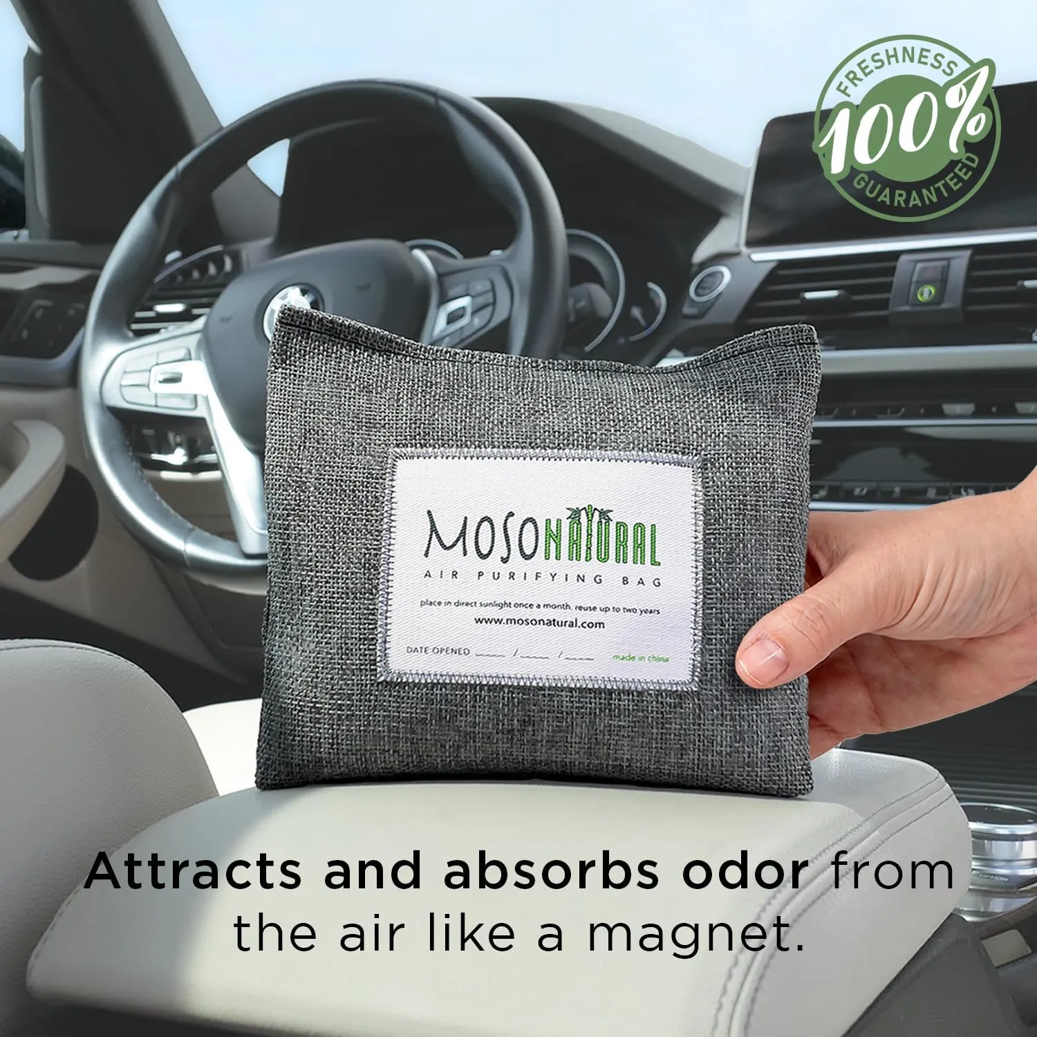 Moso Natural Car Air Freshener and Deodorizer (2 Pack) | Long Lasting Bamboo Charcoal Odor Absorber | Non Toxic Odor Eliminator for Cars | Scent Free Air Purifying Bag