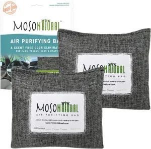Moso Natural Car Air Freshener and Deodorizer (2 Pack) | Long Lasting Bamboo Charcoal Odor Absorber | Non Toxic Odor Eliminator for Cars | Scent Free Air Purifying Bag