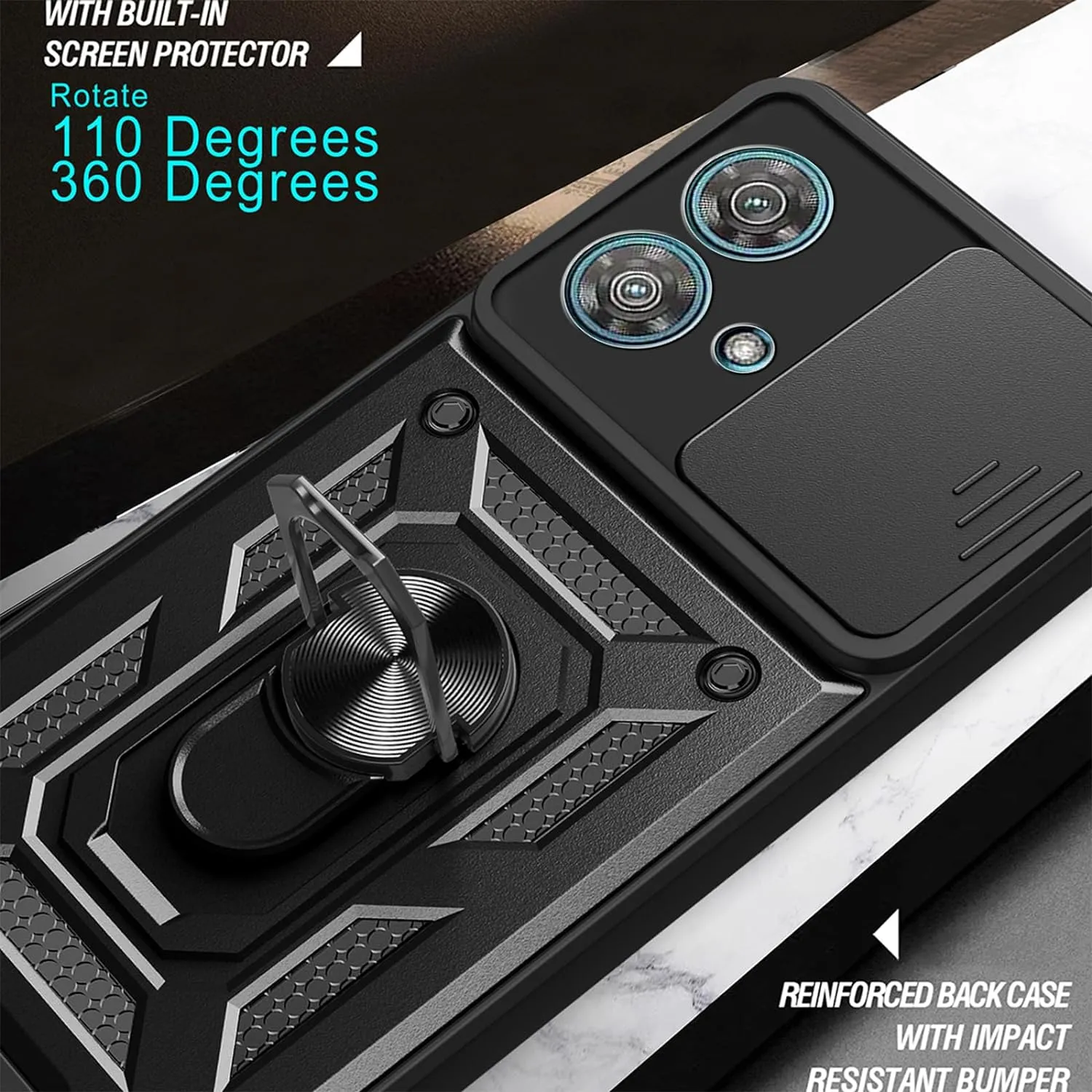 Motorola Edge 40/Neo/Pro Case Shockproof Ring Stand Phone Camera Lens Cover