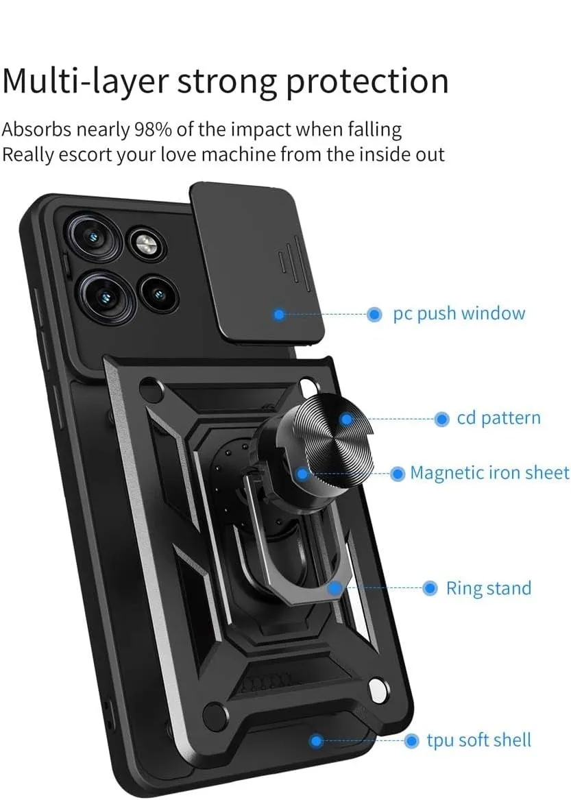 Motorola Moto G15 Case Shockproof Ring Stand Phone Camera Lens Cover