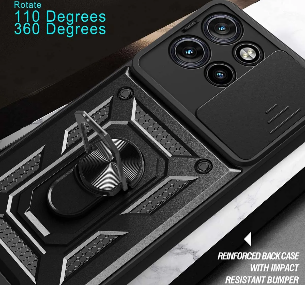 Motorola Moto G15 Case Shockproof Ring Stand Phone Camera Lens Cover