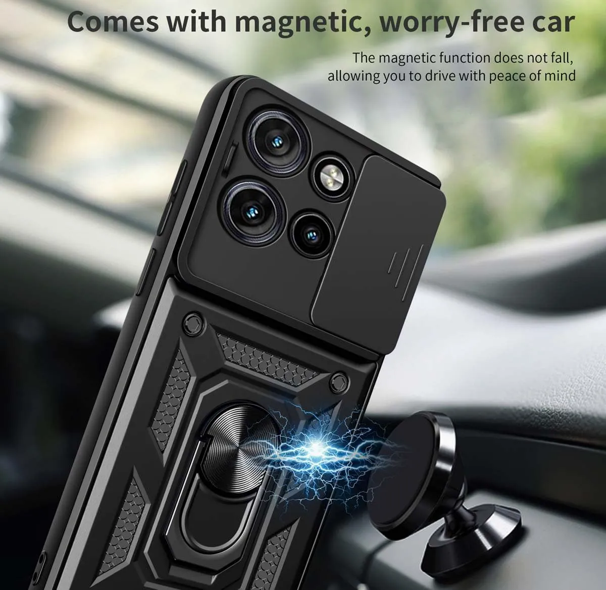 Motorola Moto G15 Case Shockproof Ring Stand Phone Camera Lens Cover