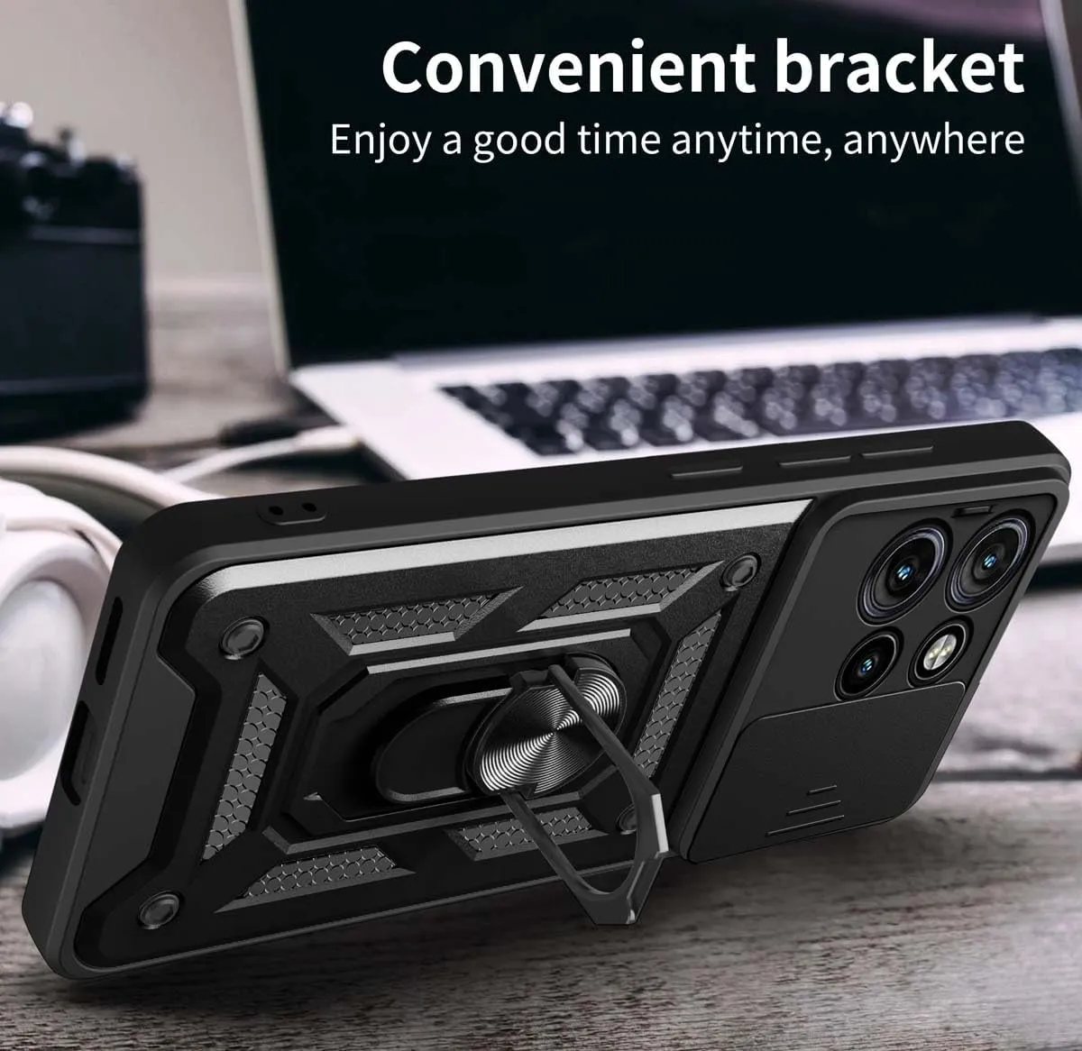 Motorola Moto G15 Case Shockproof Ring Stand Phone Camera Lens Cover