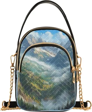 Mountain Valley Conifer Mist Multi Pockets Crossbody Bags for Women Zip Cell Phone Purse Wallet Bag with Detachable Shoulder Strap Travel Purse for Girls Women Trendy Gift Shopping Working Traveling