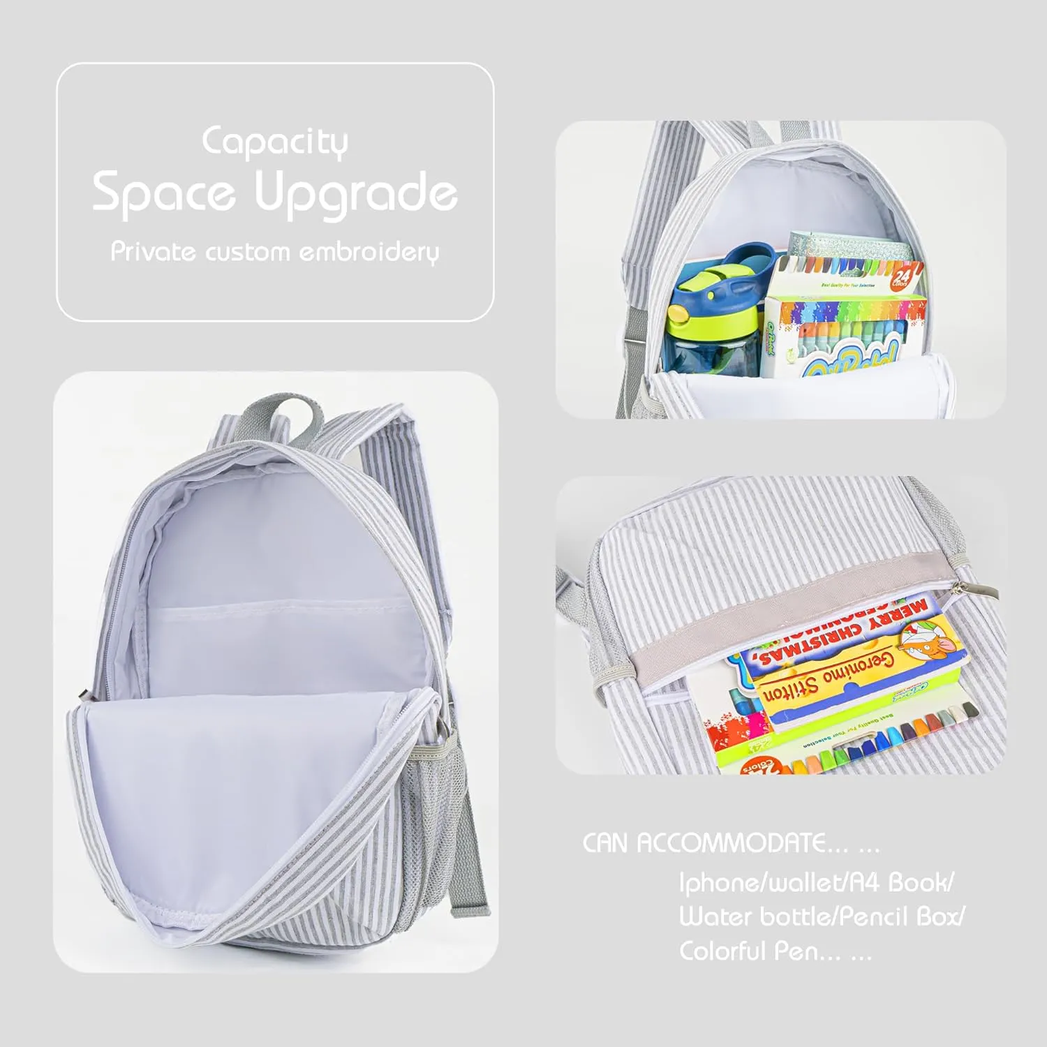 MT WORLD Daycare Backpacks Set,Personalized Seersucker Backpacks with Lunch boxes and Travel Duffel Bag, Seersucker Travel Daypack with Lunch Bag and Overnight Bag,Custom Overnight Daycare Bag Set