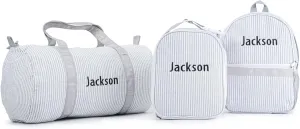 MT WORLD Daycare Backpacks Set,Personalized Seersucker Backpacks with Lunch boxes and Travel Duffel Bag, Seersucker Travel Daypack with Lunch Bag and Overnight Bag,Custom Overnight Daycare Bag Set