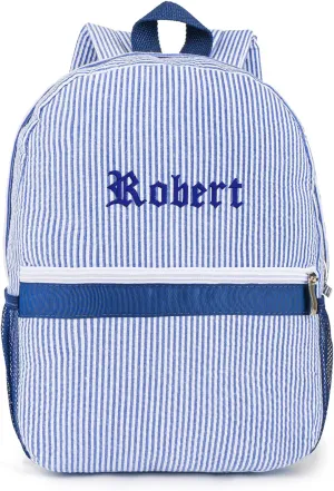 MT WORLD Toddler Backpack Personalized Daycare Backpack for Boys 5-8 Seersucker Kids Backpack Preppy Elementary Packpacks Kids Bookbags for Daily School Birthday Gifts (Blue)