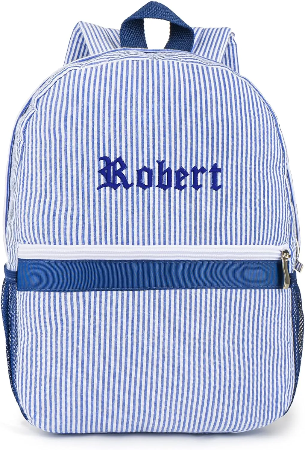 MT WORLD Toddler Backpack Personalized Daycare Backpack for Boys 5-8 Seersucker Kids Backpack Preppy Elementary Packpacks Kids Bookbags for Daily School Birthday Gifts (Blue)