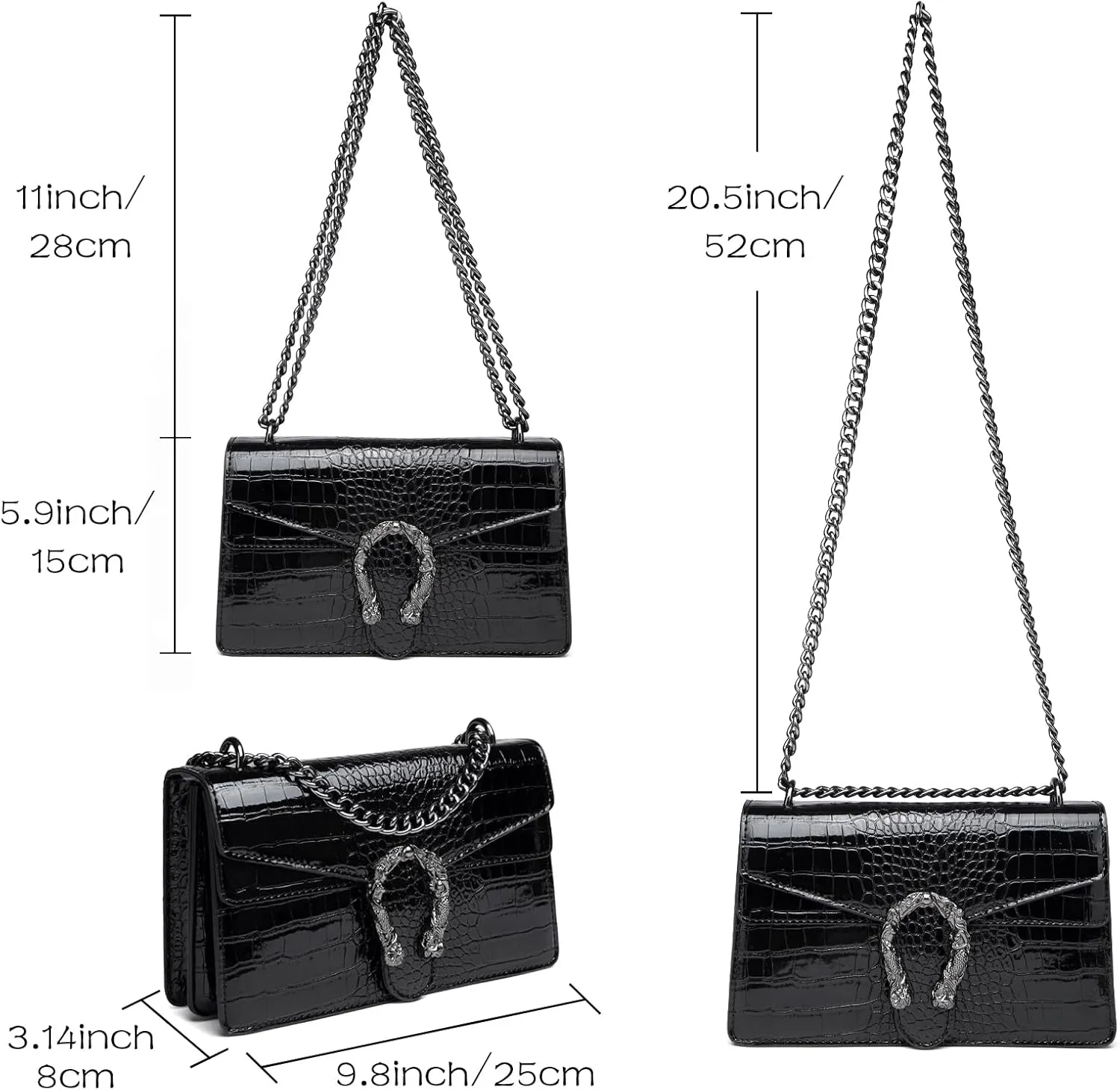 MYHOZEE Crossbody Bags for Women - Snake Printed Clutch Purses Leather Chain Shoulder Bags Evening Handbags