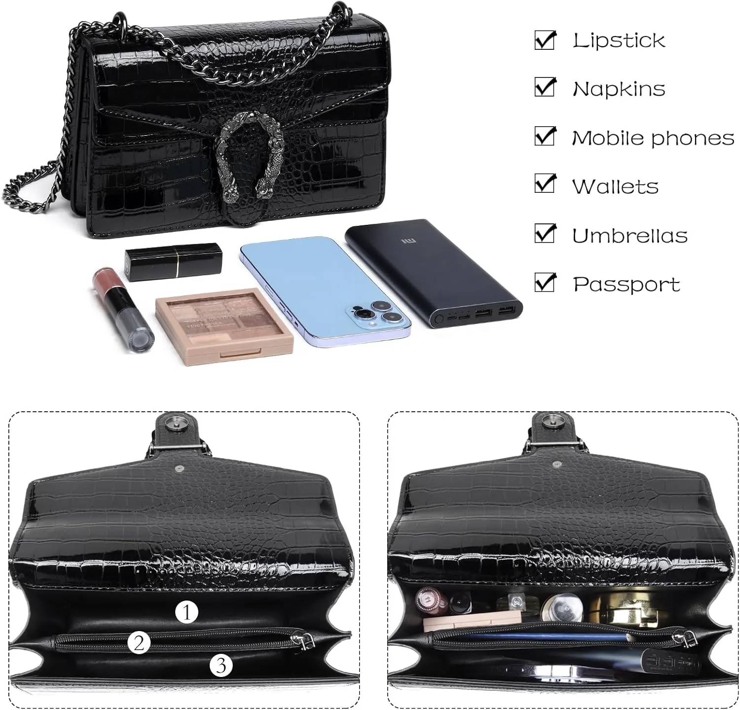 MYHOZEE Crossbody Bags for Women - Snake Printed Clutch Purses Leather Chain Shoulder Bags Evening Handbags