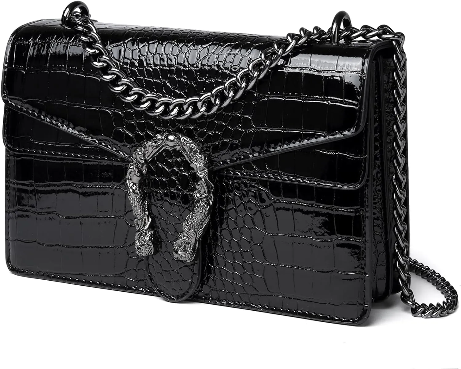 MYHOZEE Crossbody Bags for Women - Snake Printed Clutch Purses Leather Chain Shoulder Bags Evening Handbags