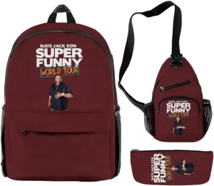 Nate Jackson World Tour Backpack 3 Pieces Sets Cosplay 3D Crossbody Bag Fashion Travel Bag (Brown)
