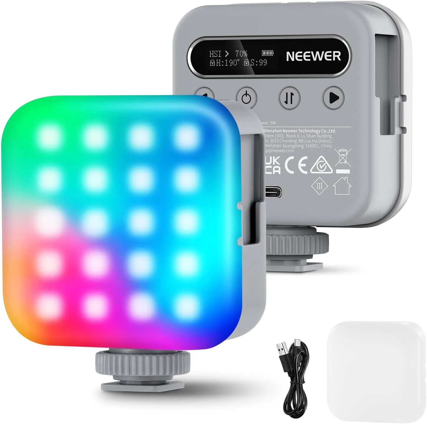 NEEWER Basic Magnetic RGB Video Light, 360° Full RGB Mini LED Camera Light CRI96  2500-9000K 18 Scenes 3 Cold Shoes & 1/4", 2000mAh Rechargeable Portable for Selfie/Tripod Photography Lighting, BL60C