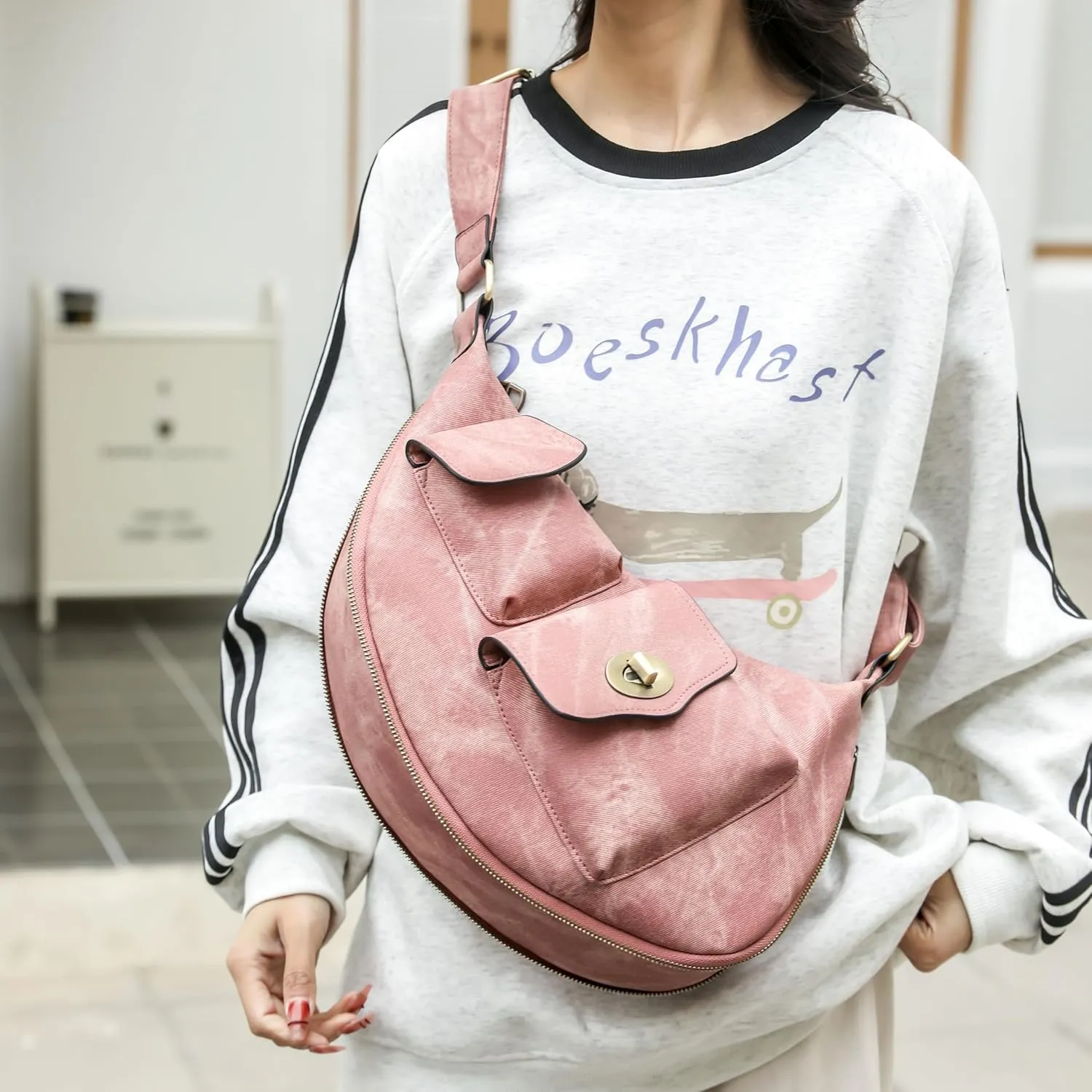 Nefelibata Small Sling Backpack Sling Bag for Women Men, Chest Bag Fanny Pack CrossBody Bags for Travel Hiking Running(Glamour Pink)