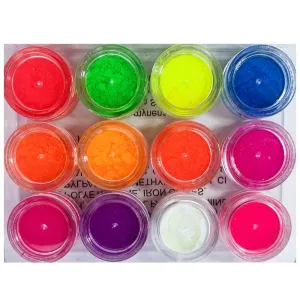 Neon Pigment Powder Set | 12 UV Blacklight Reactive Colors for Face Body Eyes Hair & Nails | Fluorescent Festival Makeup – Cruelty-Free | Halloween Raves & Parties