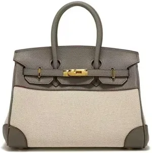 New cowhide canvas platinum bag for women features casual splicing color - block design, offering a large capacity