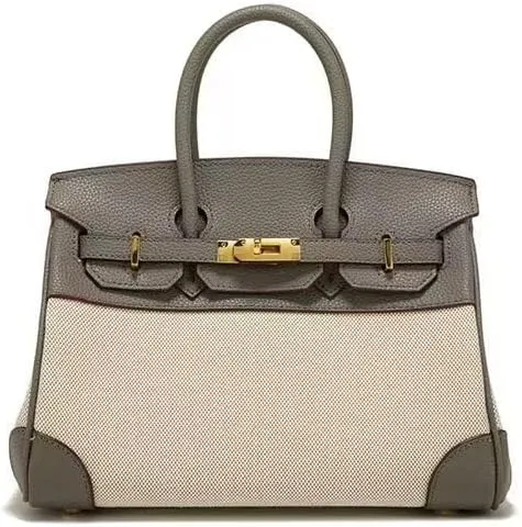 New cowhide canvas platinum bag for women features casual splicing color - block design, offering a large capacity