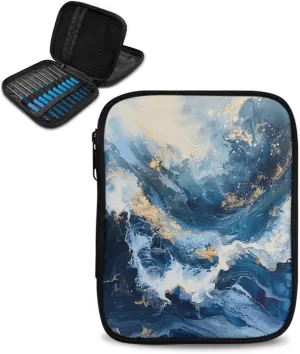 Noprintge Blue Marble Print Crochet Hook Organizer Case, Square Knitting Needle Storage Bag, Travel Organizer Bag for Crochet Hook and Knitting Accessories (No Accessories Included)